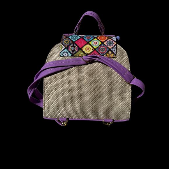 Handmade Mexican "Maria" Lele Doll Backpack Shoulderbag Handbag |  Purple - Picture 3 of 6